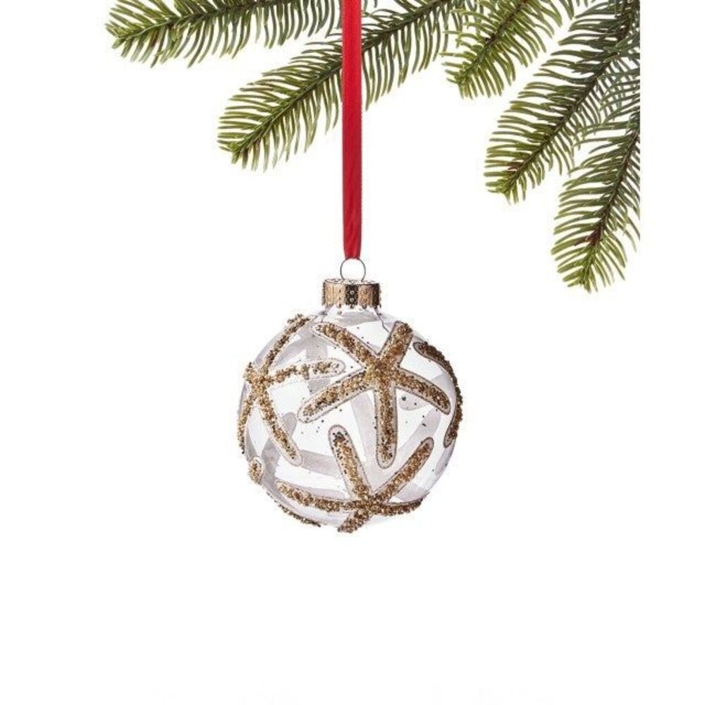 Holiday Lane At The Beach And Seaside Clear Ball with Gold-Tone Glittered Sea St